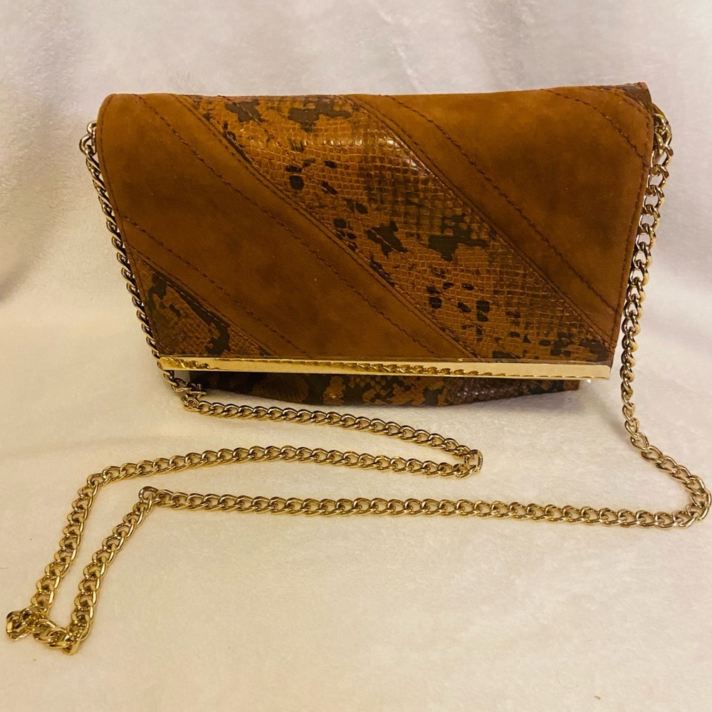 Kate Landry Brown Snakeskin Purse with Chain EUC